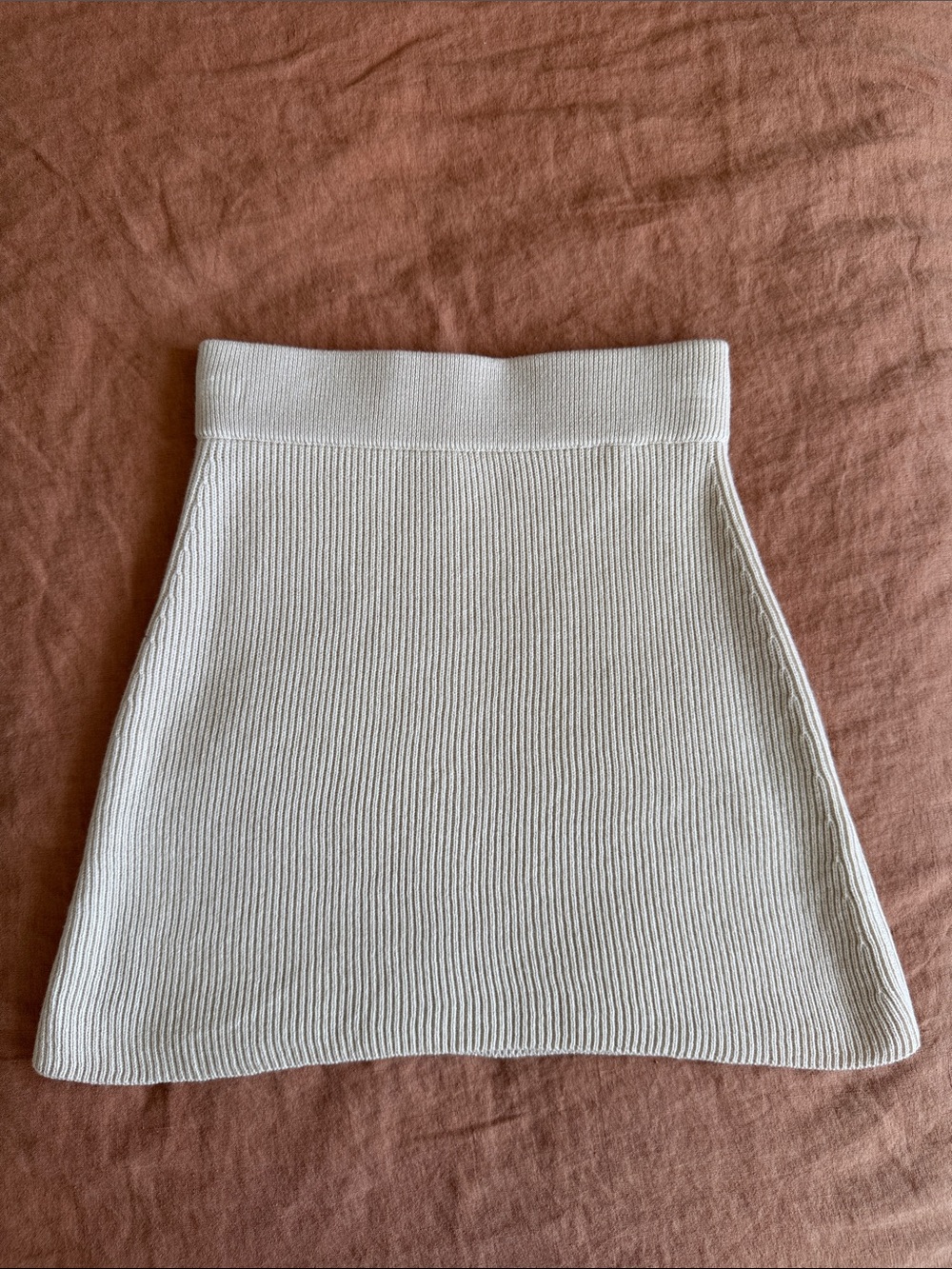 Sezane - Cream Ribbed Knit A-Line Skirt - XS